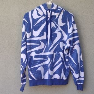 Nike Abstract Blue and White Swoosh Pullover Hoodie Men's Oversized Small